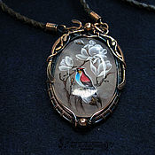 Украшения handmade. Livemaster - original item Copper pendant with painting on natural rose quartz Magnolia. Handmade.