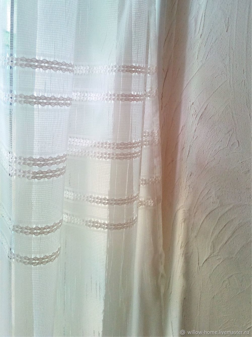 Тюль в стиле прованс, Мария: с мережками из хлопка, молочный, 260 см в ...