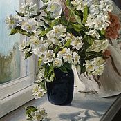 Картины и панно handmade. Livemaster - original item Painting bouguet of jasmine. "Spring on the wendow".. Handmade.