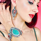 Украшения handmade. Livemaster - original item Classic Ingrid Earrings. Embroidered earrings. Coral Turquoise Red. Handmade.