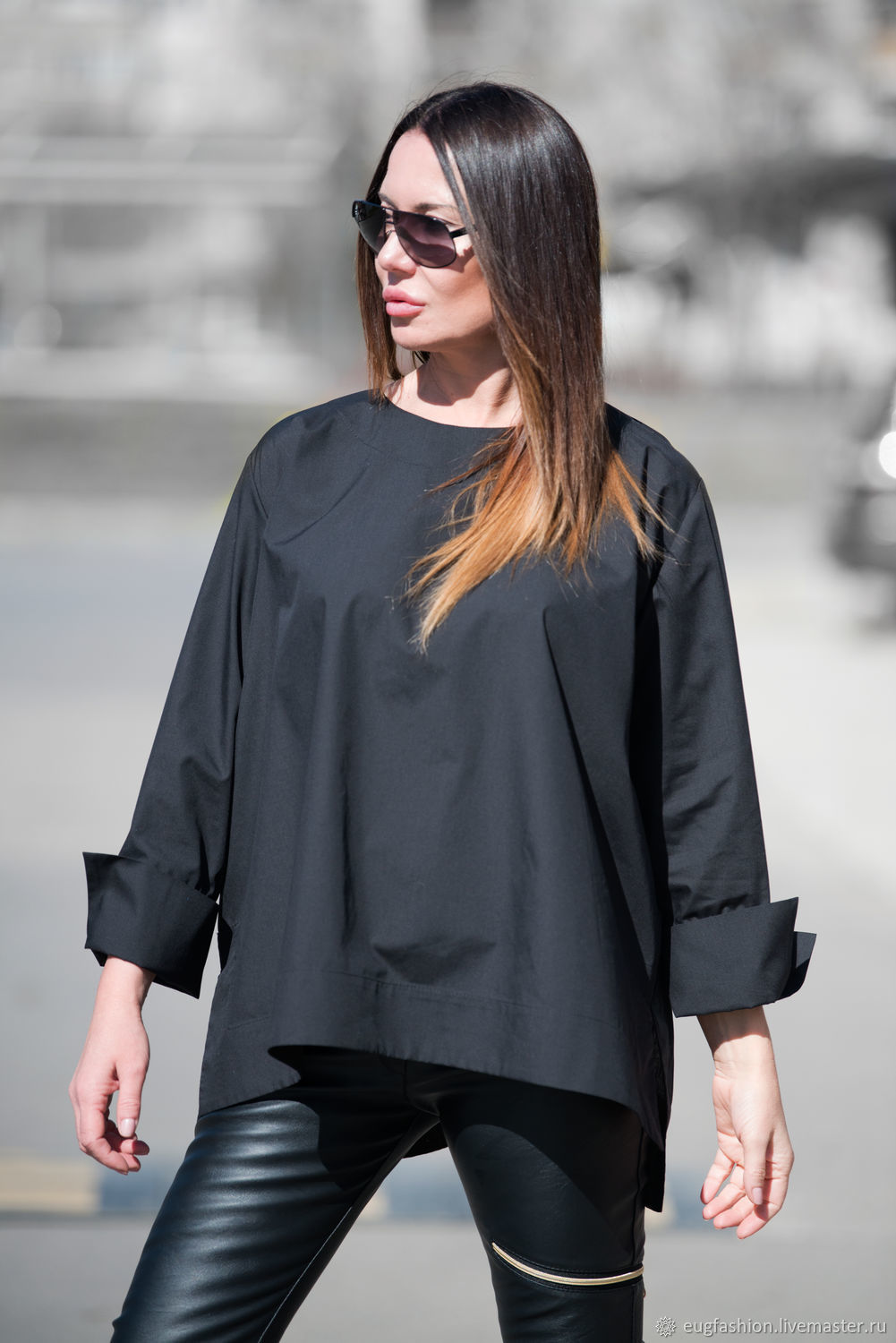 Women's fashion shirt, Fancy shirt, Black shirt, Women's asymmetric shirt, Fair Masters
