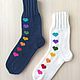 RussianSocks Вязаные носки с сердечками тёмно-синие любимому парню. Носки. RussianSocks ВЯЗАНЫЕ НОСКИ ВАРЕЖКИ. Ярмарка Мастеров.  Фото №11