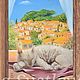 Oil painting Cat on the window 30*40, sleeping cat, portrait of a cat, Pictures, Zaporozhye,  Фото №1