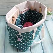 Bag for knitting with ring handles, and inside pockets