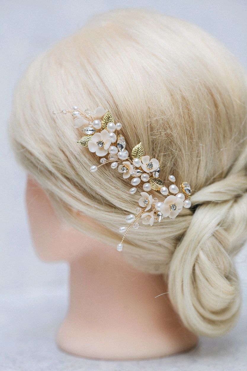 Wedding Golden river pearl hairpins with flowers, Hair Decoration, Tambov,  Фото №1