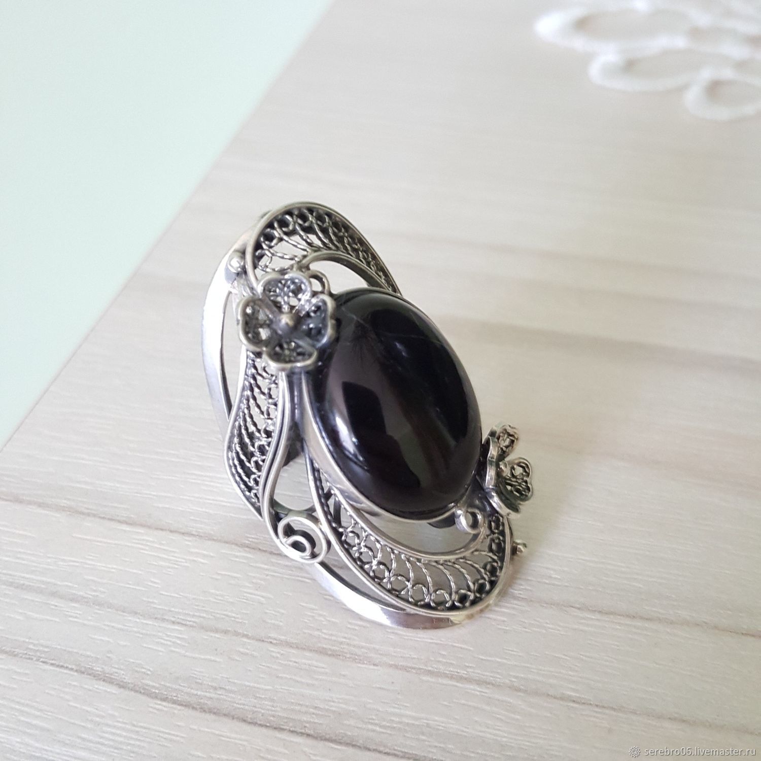 Серебряное кольцо с агатом чёрным 920lb1313aa