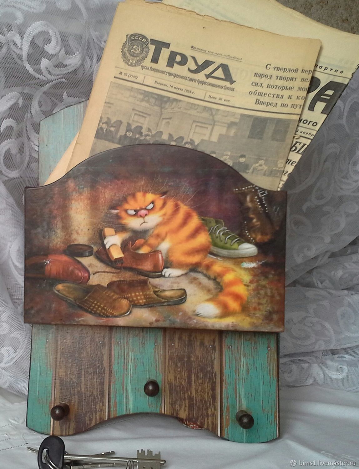 Ключница "Трудолюбивый кот" в интернет-магазине на Ярмарке Мастеров ...