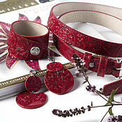 Аксессуары handmade. Livemaster - original item Set: belt, bracelet and earrings made of Dark red leather. Handmade.
