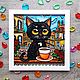 Витражная картина Котик пьёт кофе на балконе 22х22 см. Картины. ZorkaVenera (Татьяна). Ярмарка Мастеров.  Фото №8