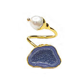 Украшения handmade. Livemaster - original item An unusual pearl and quartz ring, a ring with two pearl stones. Handmade.