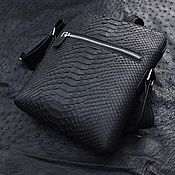Сумки и аксессуары handmade. Livemaster - original item Men`s tablet bag, shoulder bag, made of Python skin, in black.. Handmade.