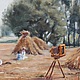 Oil painting oil Painting landscape oil Painting landscape photo Shoot on field of hay
