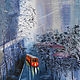Tram painting art Rainy day oil painting city street on canvas, Pictures, St. Petersburg,  Фото №1