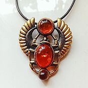 Украшения handmade. Livemaster - original item Pendant Egyptian Beetle Scarab Amulet Talisman Amulet Amber Brass. Handmade.