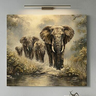 Картины и панно ручной работы. Ярмарка Мастеров - ручная работа Картины авторские Картина слон Большая картина маслом Путь стада. Handmade.