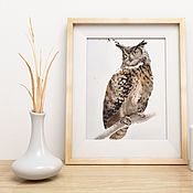 Картины и панно handmade. Livemaster - original item Watercolor Owl (painting, brown, white, bird). Handmade.