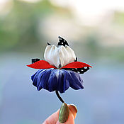 Украшения handmade. Livemaster - original item Iris leather brooch small flower marine style blue red white. Handmade.