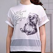 Одежда ручной работы. Ярмарка Мастеров - ручная работа Women`s White Oversize Summer T-shirt with Hamster Mesh. Handmade.