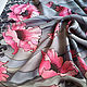 Batik Shawl silk 100% Pink Poppies on Grey Leopard Print. Shawls1. Silk Batik Watercolor ..VikoBatik... My Livemaster. Фото №6