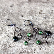 Украшения handmade. Livemaster - original item Twig earrings, asymmetric earrings with green glass and ceramic.. Handmade.