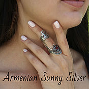 Украшения handmade. Livemaster - original item Double ring of 925 sterling silver Garnet for the entire finger. Handmade.