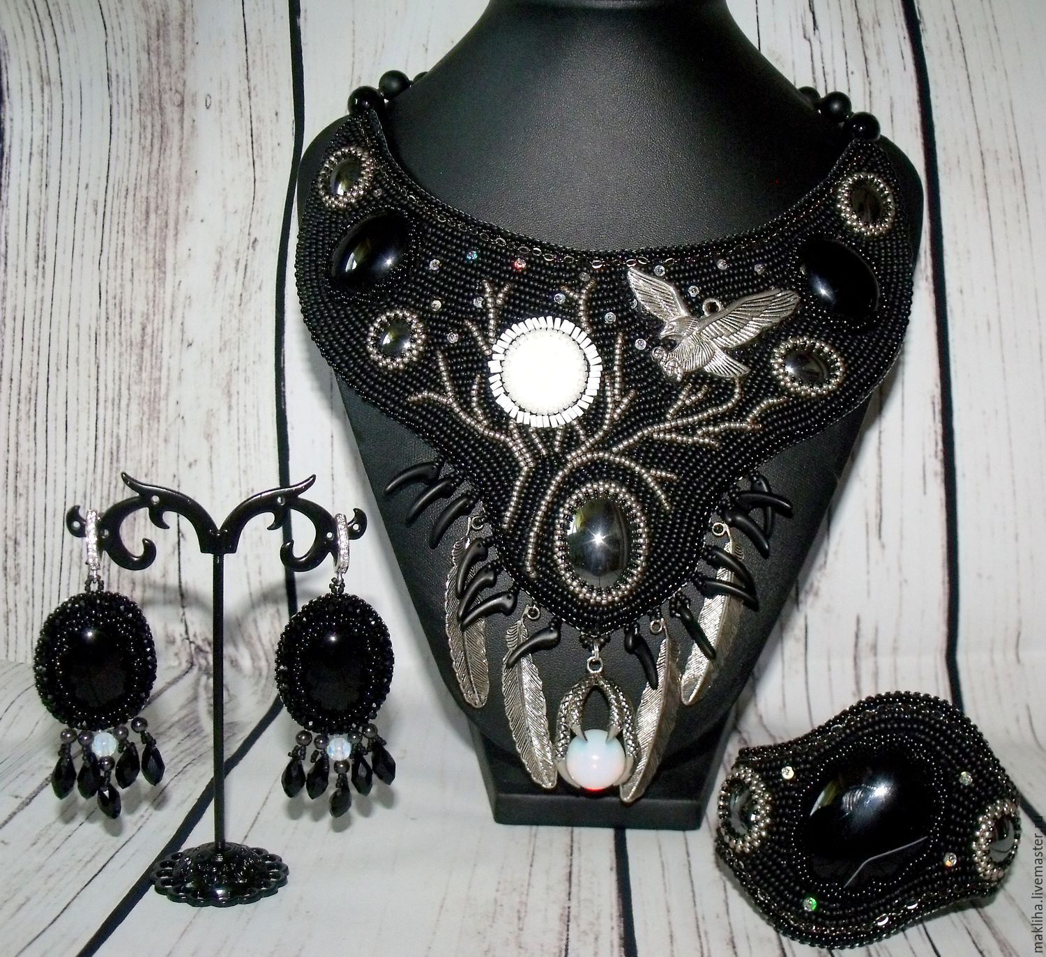 Jewelry set Necklace Earrings Bracelet black 'At night', Jewelry Sets, Moscow,  Фото №1