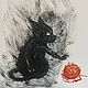 Открытка на день рождения с котом. Открытки. ArtGrig художница ЕкатеринаГригорова. Интернет-магазин Ярмарка Мастеров.  Фото №2