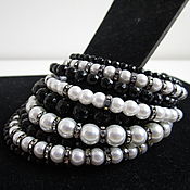 Украшения handmade. Livemaster - original item Women`s bracelet made of beads black white multi row ZEBRA. Handmade.