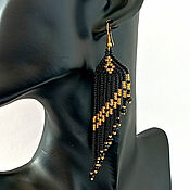 Украшения handmade. Livemaster - original item Long Beaded Earrings with fringe Black Wings with Gold. Handmade.