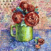 Картины и панно handmade. Livemaster - original item Painting of a Rose in a green mug, mix media. Handmade.
