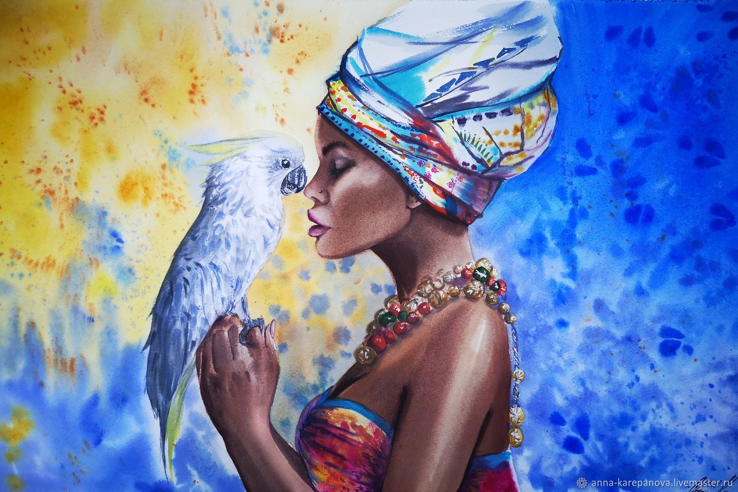 Дама с попугаем отзывы. Африканка акварелью. Девушка с попугаем живопись. Африканская девушка акварель. Африканская красавица картина.