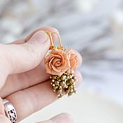 Украшения handmade. Livemaster - original item Small handmade cluster earrings with a rose in a beige shade. Handmade.