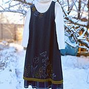 Linen summer dress with hand embroidery