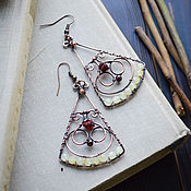 Украшения handmade. Livemaster - original item Triangular wire wrap earrings with garnet and chalcedony Copper earrings. Handmade.