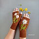  Knitted mitts with embroidery Dandelions brown. Mitts. Lace knitting workshop. Lidiya.. Online shopping on My Livemaster.  Фото №2