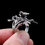 Кольцо Ветка, Позолоченное серебро стерлинговое с камушками