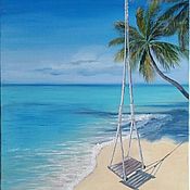 Картины и панно handmade. Livemaster - original item Seascape Oil painting Seashore, A World without People Beach palm trees. Handmade.