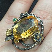 Потрясающее кольцо-цветок с чистейшим аквамарином кушон