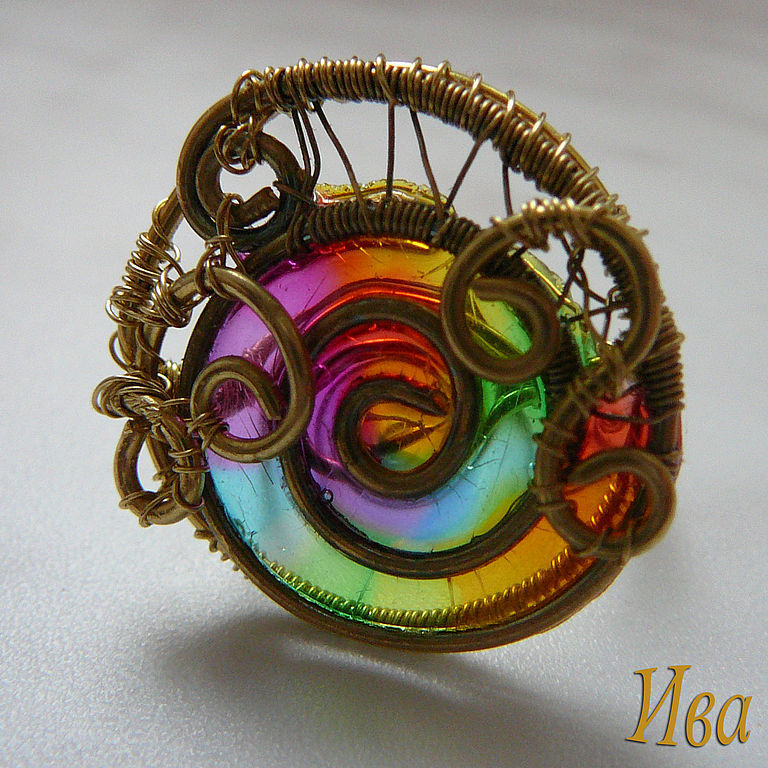 Ring made of brass with stained glass insert 'Rainbow', Rings, St. Petersburg,  Фото №1