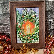Картины и панно handmade. Livemaster - original item Christmas wreath oil painting in a frame. Handmade.