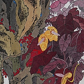 картинаПтичка с ягодками( китайская живопись пастельные тона акварель)