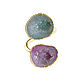 Quartz ring, gold ring with two stones, mint lilac, Rings, Moscow,  Фото №1
