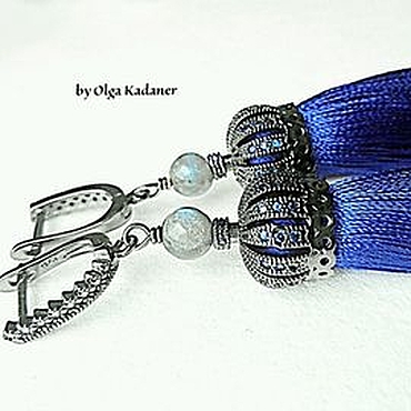 Серьги-кисти шелковые "Indigo Blue" синии, чёрный родий с цирконами. . Украшения ручной работы - Ярмарка Мастеров Украшения ручной работы. Ярмарка Мастеров - ручная работа Серьги-кисти шелковые "Indigo Blue" синии, чёрный родий с цирконами. Handmade.