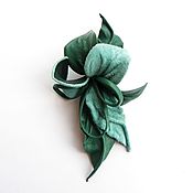 Украшения handmade. Livemaster - original item Flower brooch made of Mint leather mint emerald with loops. Handmade.