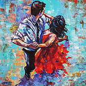 Картины и панно ручной работы. Ярмарка Мастеров - ручная работа Danza, pareja bailando Tango pintura al óleo, danza para dos. Handmade.