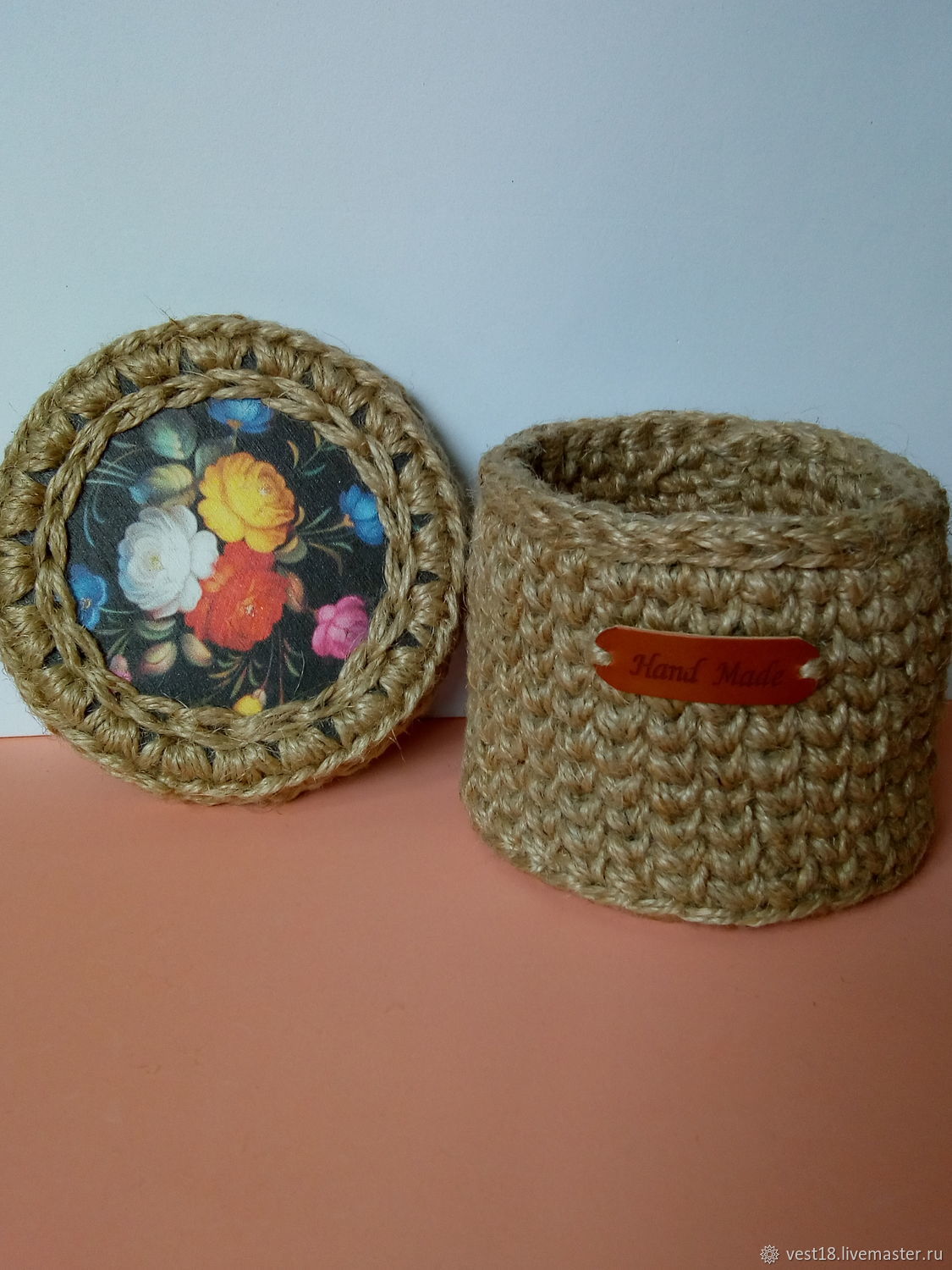 Корзина с крышкой из натурального джута плетеная для хранения в ...