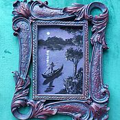 Картины и панно handmade. Livemaster - original item IN A BOAT, A painting on canvas in an elegant frame of a Night landscape. Handmade.