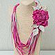 Necklace and brooch made of leather - 2 in one - White fuchsia. brooch made of leather, Necklace, Bobruisk,  Фото №1