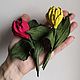 Тюльпан-брошь из натуральной кожи . Брошь-булавка. AnnaTikhonovaFlowers. Интернет-магазин Ярмарка Мастеров.  Фото №2