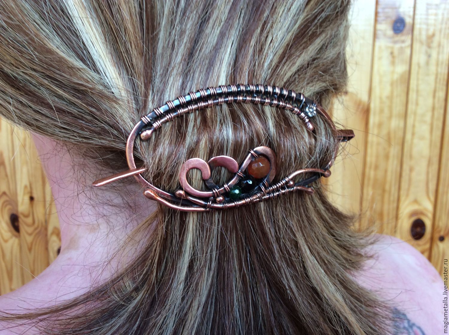 Заколка-фибула "Батерфляй" медная с натуральными камнями. в интернет ...